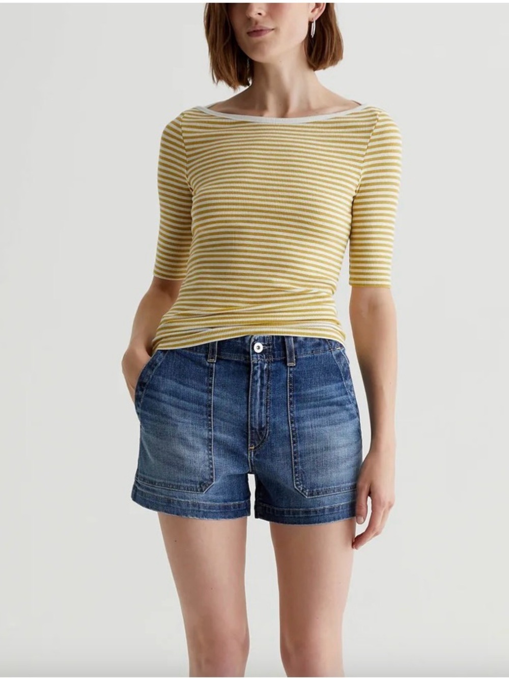 AG Adriano Goldschmied Mid-Rise Analeigh Blue Denim Shorts